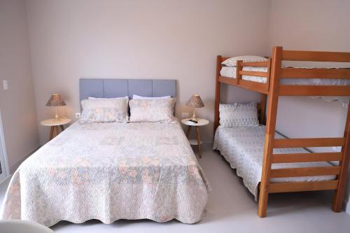 瓜拉图巴Pousada Recanto Vô Fredo的一间卧室配有一张双层床和梯子