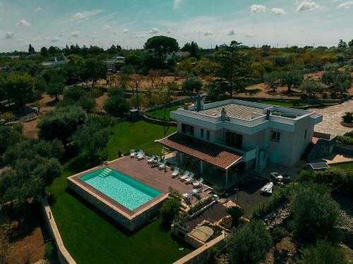 莫诺波利TerraCieloMare Apartments的享有带游泳池的房屋的空中景致