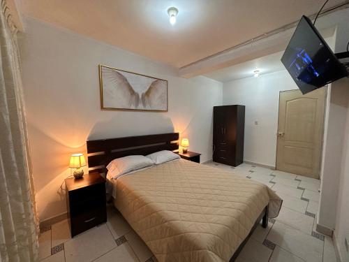 安达韦拉斯LUX - HOTEL BOUTIQUE的一间卧室配有一张床和一台平面电视