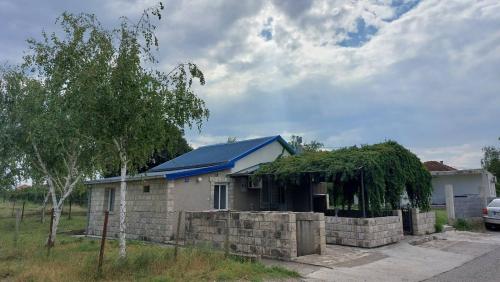 波德戈里察Apartments Airport Golubovci 2的蓝色屋顶的小房子