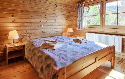 马瑟尔贝格Werrapark Resort Ferienhäuser Am Sommerberg的小木屋内一间卧室,配有一张大床