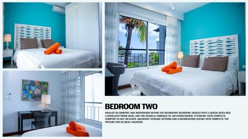 特鲁欧克比赫斯Plage Bleue D2的一张带两张床的卧室的两张照片拼贴