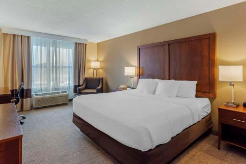 多佛尔多佛康福特茵套房酒店的酒店客房带一张大床和一把椅子