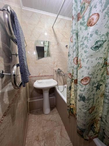 奇姆肯特15 Apartments的一间带卫生间和水槽的小浴室