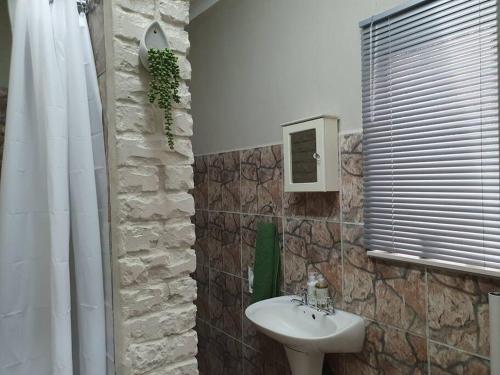 波罗瓜尼Tree Orchid的浴室配有白色水槽和石墙