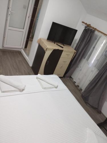 奥尔绍瓦CasaMarinela的一间设有两张床和一台电脑的房间