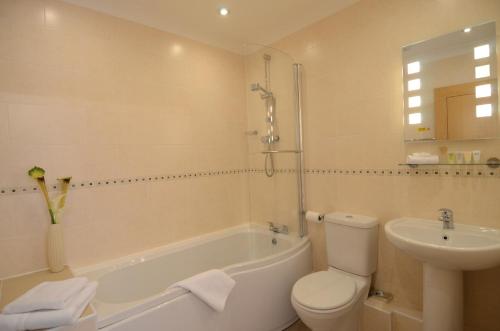 LlanyreBell Country Inn的带浴缸、卫生间和盥洗盆的浴室