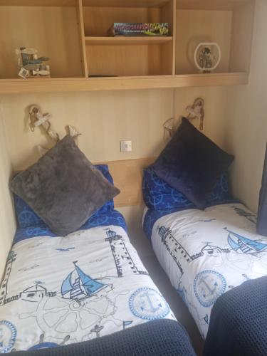 MonreithSerenity的一间小客房内配有两张床的卧室