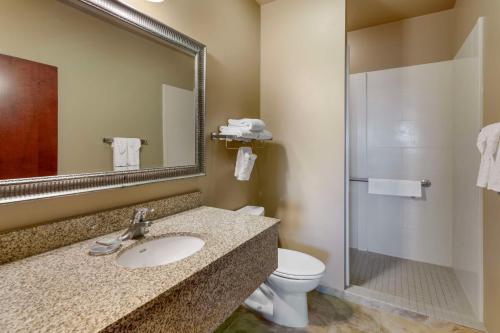 西德尼金草原贝斯特韦斯特套房酒店的一间带水槽、卫生间和镜子的浴室