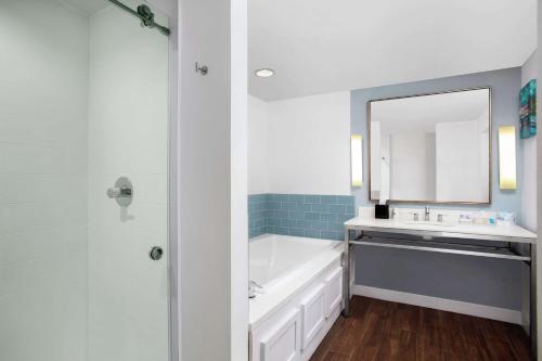 莫比尔莫比尔市中心希尔顿花园酒店的带浴缸、水槽和镜子的浴室