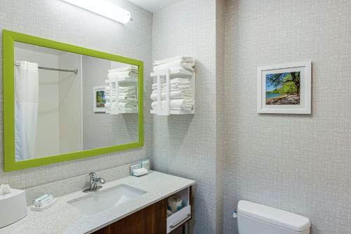 奥克格罗夫Hampton Inn Oak Grove Fort Campbell的一间带水槽、镜子和卫生间的浴室