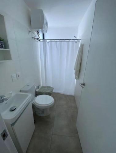 派桑杜Apartamento céntrico的白色的浴室设有卫生间和水槽。