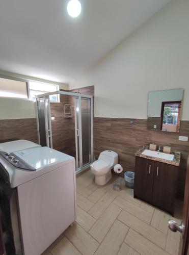 巴尼奥斯Apartamento "ROOFTOP view 360"的浴室配有卫生间、盥洗盆和淋浴。