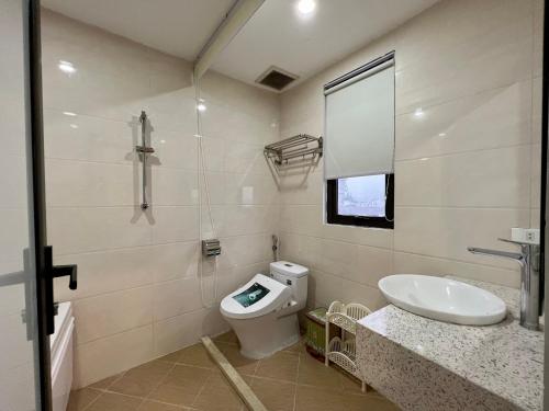 河内NINE HOUSING Buoi Street的一间带卫生间和水槽的浴室