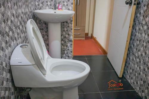 QuillabambaSONCCO LODGE的一间带卫生间和水槽的浴室