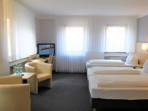 维尔茨堡布雷姆酒店的酒店客房设有三张床和电视。