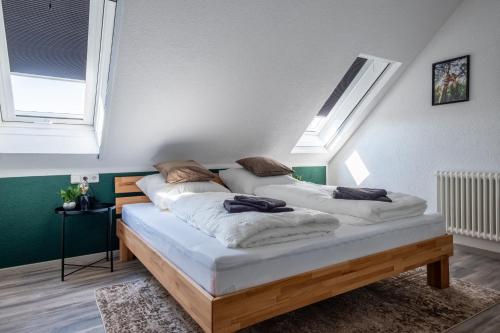 SteinenbronnNature Terminal Apartment - unterwegs zuhause的带2扇窗户的客房内的2张床