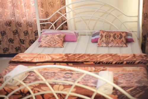 坎帕拉Emmas' Guest House的卧室内的两张床和枕头