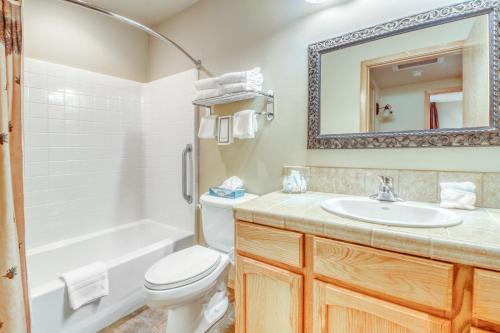 莱文沃思Icicle Village Resort 401 Aspen Abode的一间带卫生间、水槽和镜子的浴室