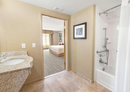 纳舒厄纳舒华希尔顿恒庭酒店的一间带水槽的浴室和一张位于客房内的床