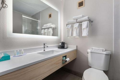 乔利埃特乔利埃特克拉丽奥酒店的一间带水槽、卫生间和镜子的浴室