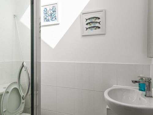 布朗顿The Burrow的白色的浴室设有水槽和卫生间。