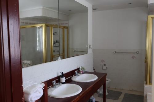努库阿洛法'Ataongo Residence的一间带两个盥洗盆和大镜子的浴室