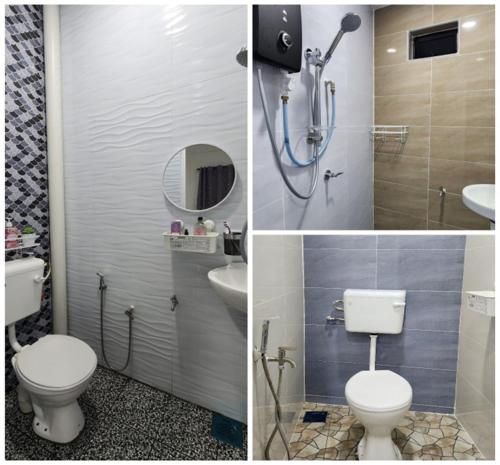 艾尔克如AliyaRoseMuslim Homestay的浴室配有卫生间、淋浴和盥洗盆。