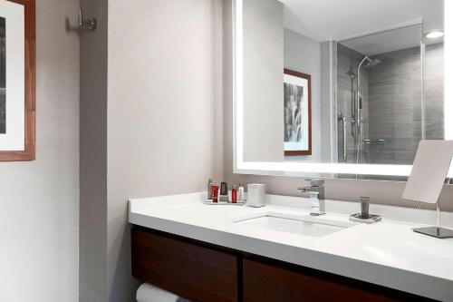 伊萨卡伊萨卡市中心下议院万豪酒店的一间带水槽和镜子的浴室