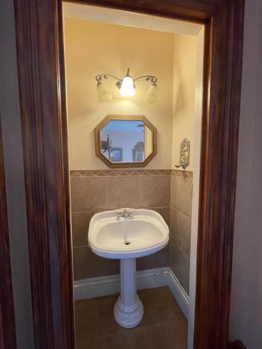 尼亚加拉瀑布THE RED STAR ROOM B的浴室设有白色水槽和镜子