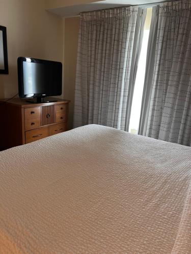 米西索加Queen bed available的一间卧室配有一张床和一台平面电视