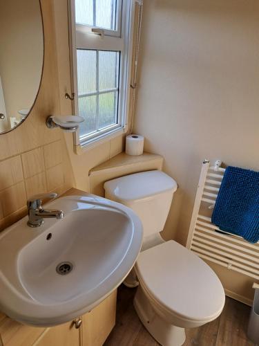 斯凯格内斯Seaview的一间带水槽、卫生间和镜子的浴室