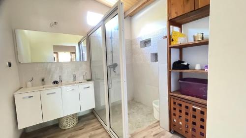 穆龙达瓦Harena Villa的带淋浴和盥洗盆的浴室