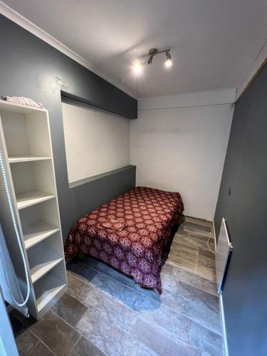 塔尔卡Constanza的一间小卧室,配有床和书架