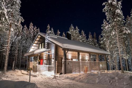 普哈圣山Charming log house - Lumous B - Pyhätunturi - Finland的雪中的一个小木屋