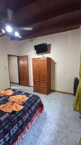 吉亚迪诺镇Complejo Quimpe的一间卧室配有一张床和一台平面电视