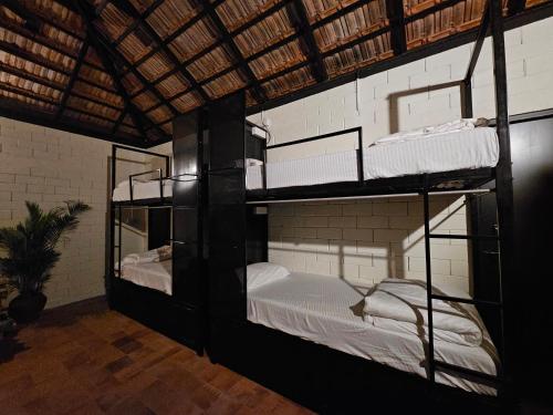 桑提科帕beNomadic Eco Hostel, Madikeri, Coorg的大楼内一间设有三张双层床的客房