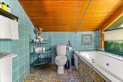 罗什平纳THE HOUSE ROSH PINA - 3BRM WITH POOl的一间带卫生间和浴缸的浴室