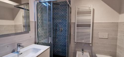 里乔内grande appartamento zona viale ceccarini con giardino的一间带水槽和淋浴的浴室
