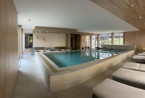 巴特萨罗皮斯库夫My Marina Apartment mit Pool und Sauna am See的客厅里的一个大型游泳池