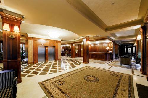 利沃夫潘斯卡戈拉酒店的一间铺有地毯的大型大堂