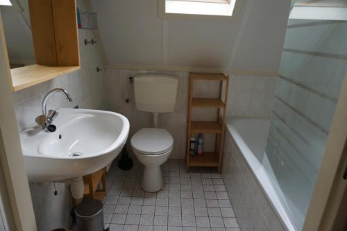 布雷斯肯斯Kustverhuur, Park Schoneveld, Stern 254的浴室配有卫生间、盥洗盆和浴缸。