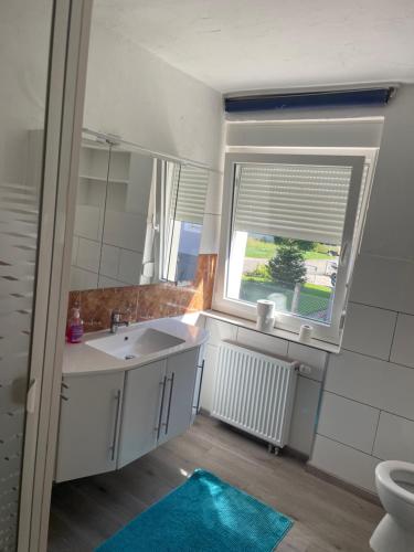 HugsweierApartament mit Schlafzimmer的一间带水槽和窗户的浴室