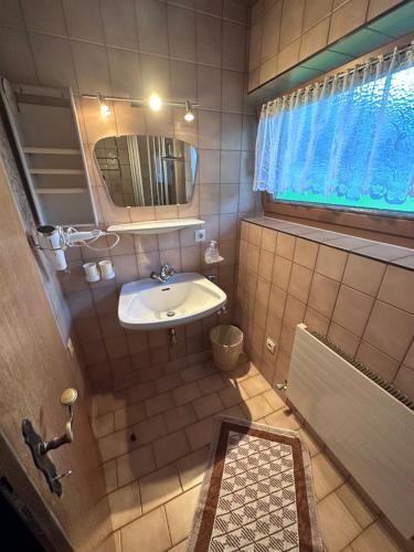 施文道Haus Claudia的一间带水槽和镜子的小浴室