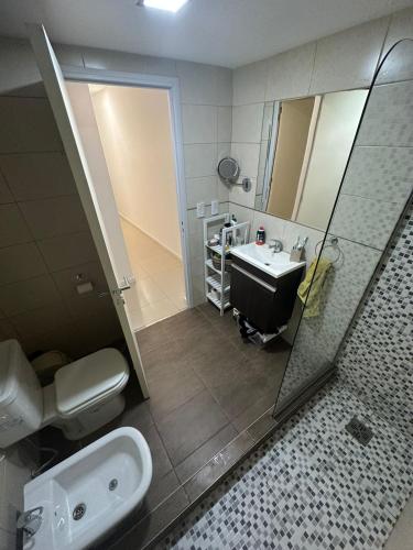 罗萨里奥Apartamento 2 habitaciones Pichincha的一间带水槽、卫生间和淋浴的浴室