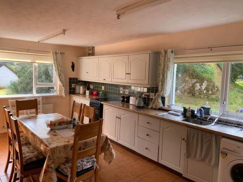 多尼戈尔Spacious Cottage in Meenaleck near Gweedore County Donegal的厨房配有桌子和桌椅