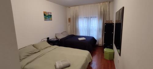 布鲁克林Spacious Room for 4 People in Williamsburg !的一间小卧室,配有床和窗户