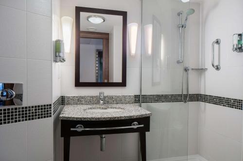 伯明翰希尔顿伯明翰大街汉普顿酒店的一间带水槽和淋浴的浴室