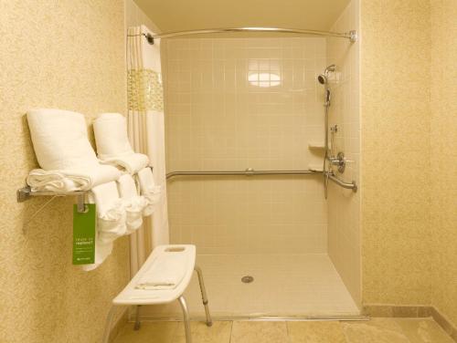 圣奥古斯丁海滩圣奥古斯丁比奇汉普顿酒店的带淋浴、卫生间和毛巾的浴室