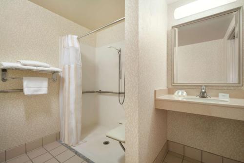 威克斯巴勒威尔克斯巴里希尔顿花园酒店的带淋浴和盥洗盆的浴室